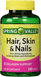 Spring Valley Hair, Skin & Nails Biotina-Colágeno-Gelatina 240 Comprimidos