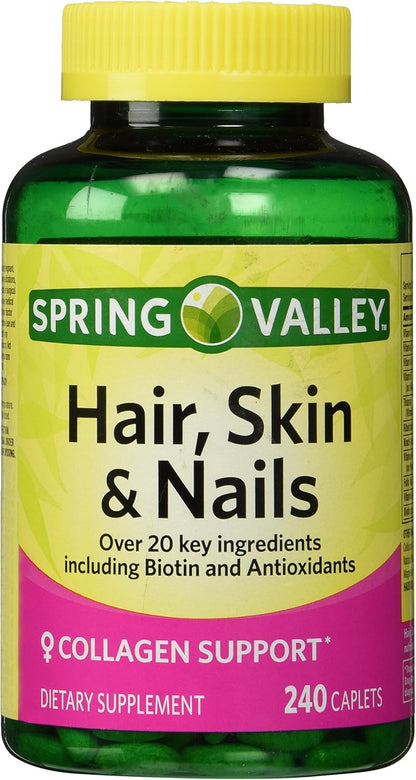 Spring Valley Hair, Skin & Nails Biotina-Colágeno-Gelatina 240 Comprimidos – Image 1