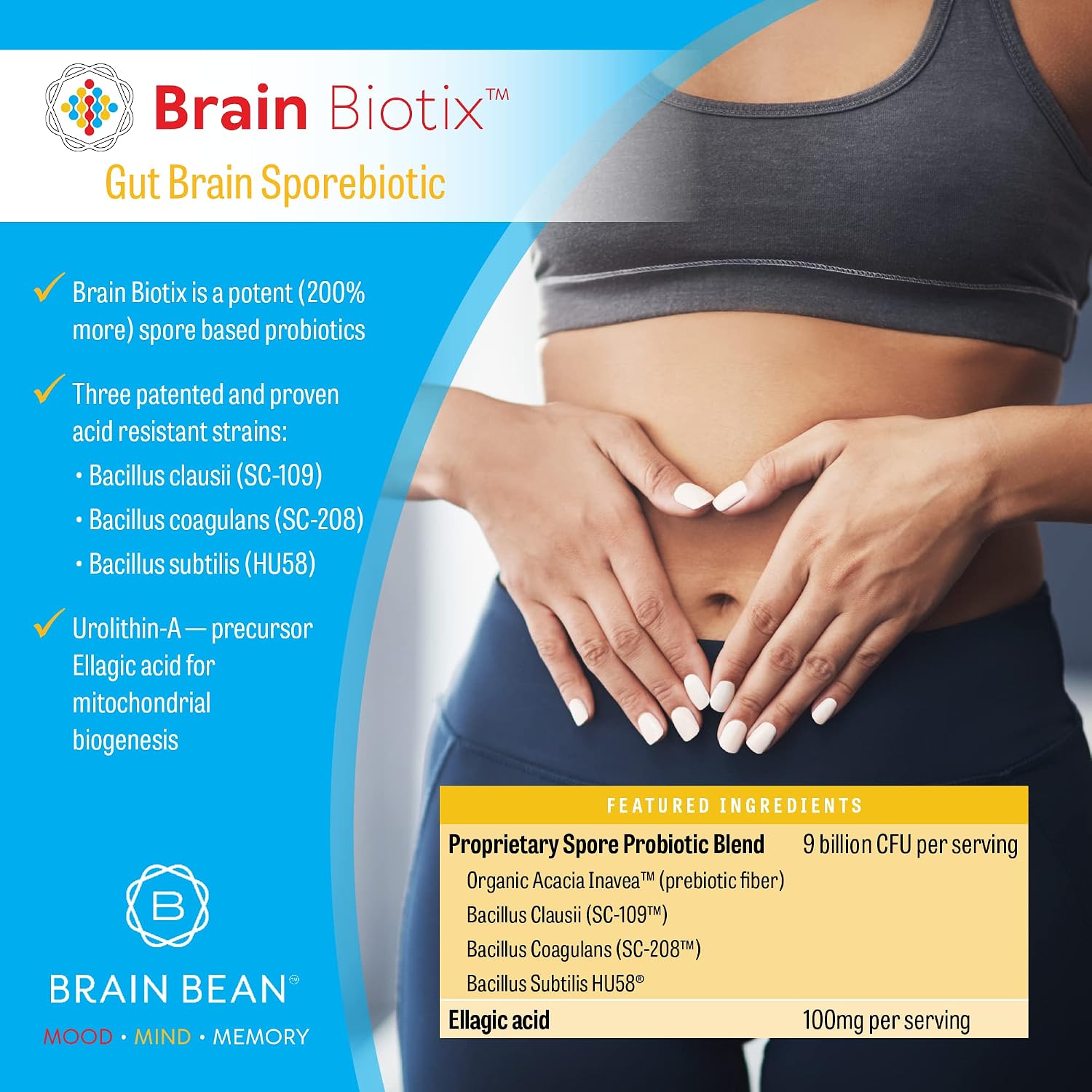 Brain Bean Brain Biotix | Probiótico y Prebiótico de Esporas para Intestino y Cerebro | 30 Dosis