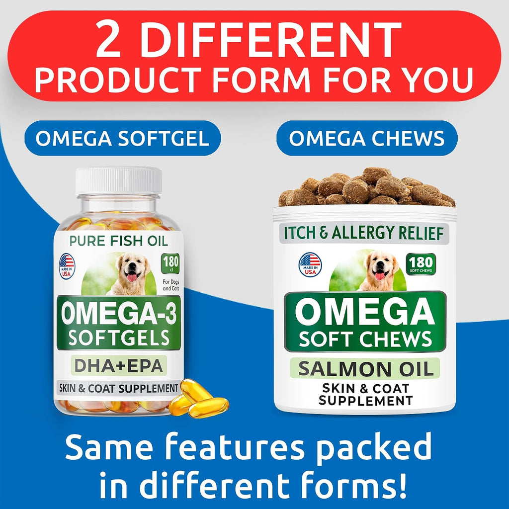 Omega 3 Aceite de Pescado para Perros - Cápsulas de EPA + DHA - 180 unidades