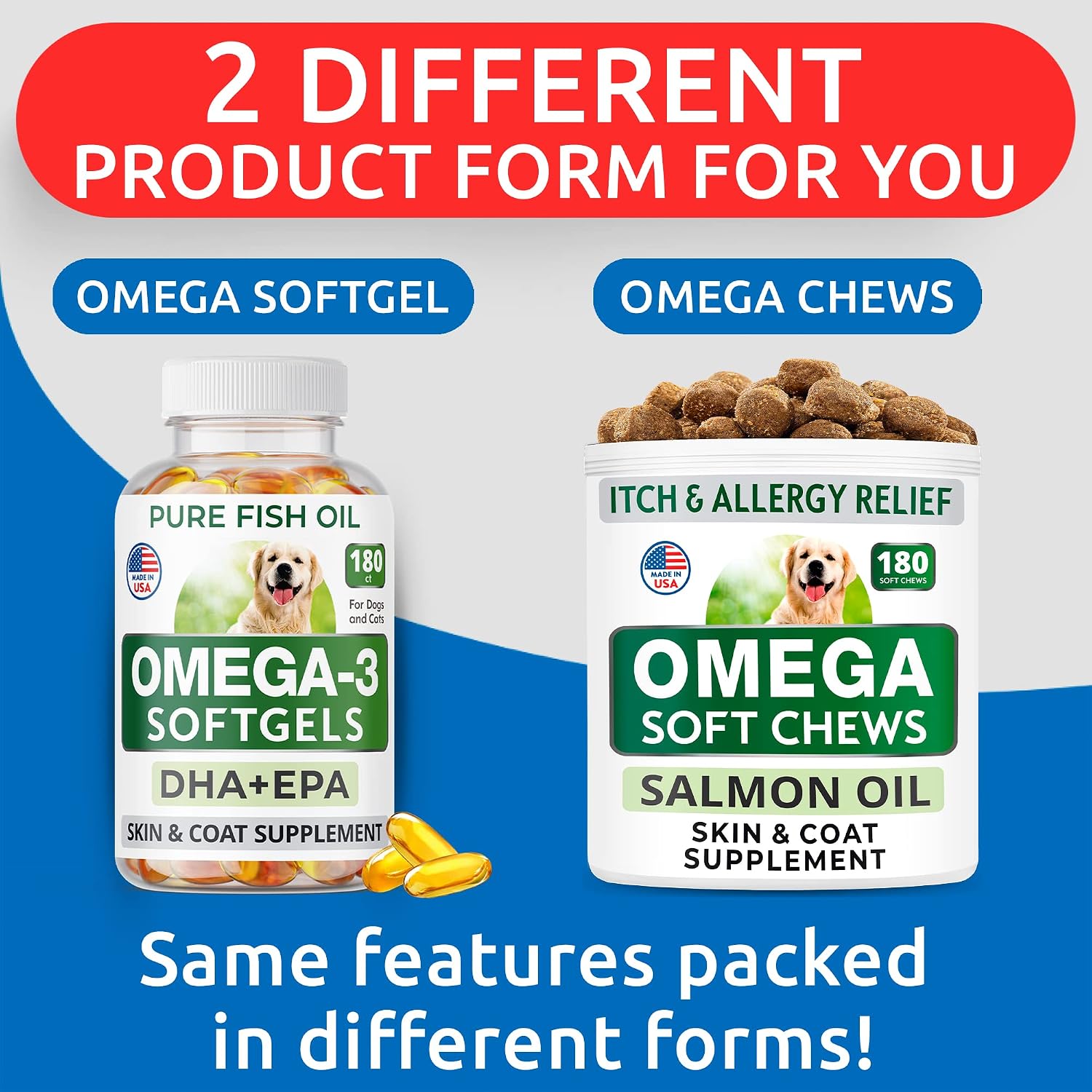 Omega 3 Aceite de Pescado para Perros - Cápsulas de EPA + DHA - 180 unidades