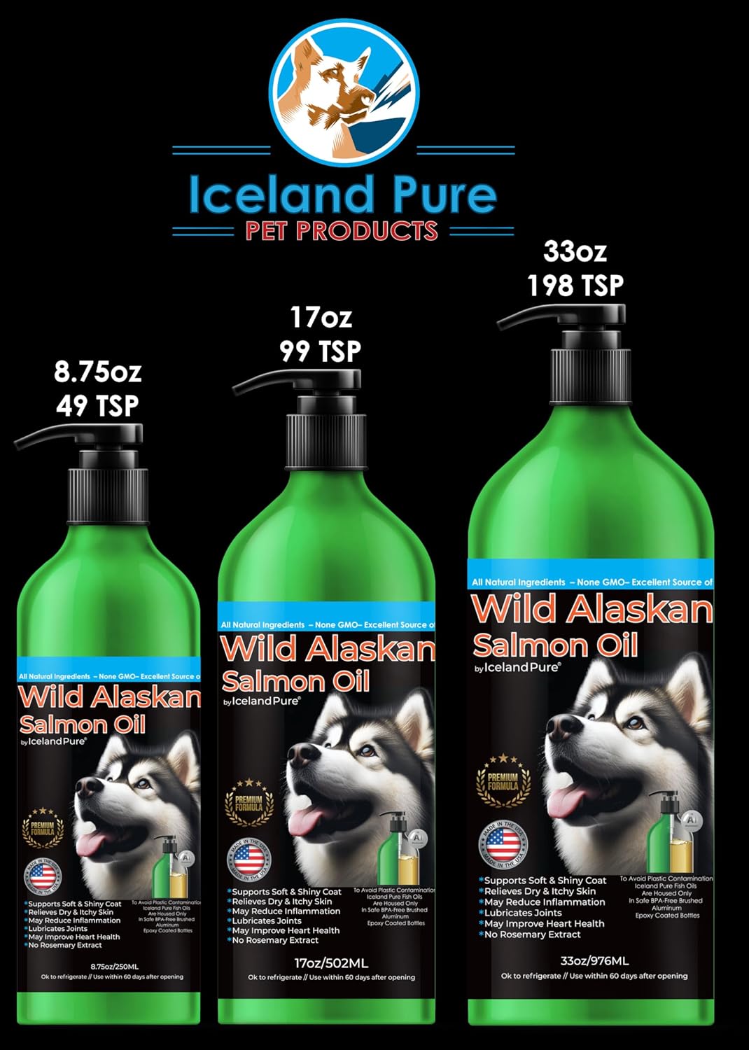Iceland Pure Aceite de Salmón Salvaje de Alaska para Perros y Gatos - 33 oz (946 ml) - Rico en Omega-3