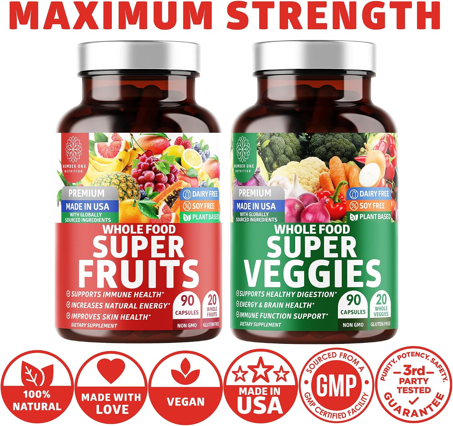 N1N Premium Super Fruits & Veggies - 180 Cápsulas - Superalimento de Frutas y Verduras con Aloe Vera