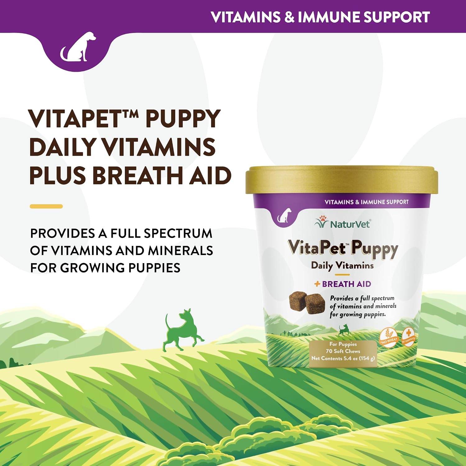 NaturVet VitaPet Multivitamínico Diario para Cachorros con Soporte para el Aliento (70 masticables suaves)