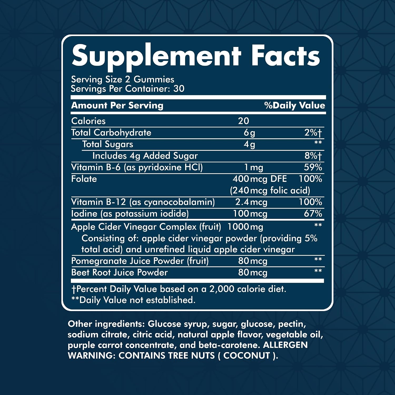 Gominolas de Vinagre de Manzana NUU3 con Folato, Yodo, Granada, Remolacha, Vitaminas B6 y B12 - 60 Unidades