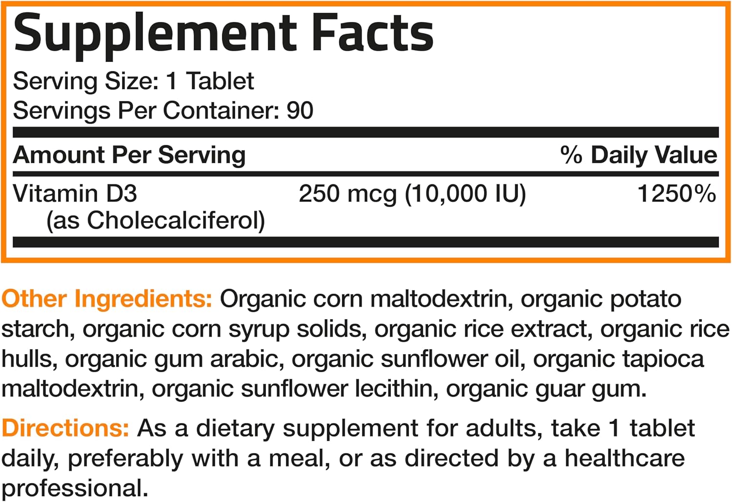 Bronson Vitamina D3 10,000 UI Suplemento Orgánico No-GMO, 90 Comprimidos