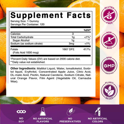 Vitamatic Ácido Fólico Gummies 1000 mcg (1 – El ácido fólico contribuye a la formación normal de las células – Image 2