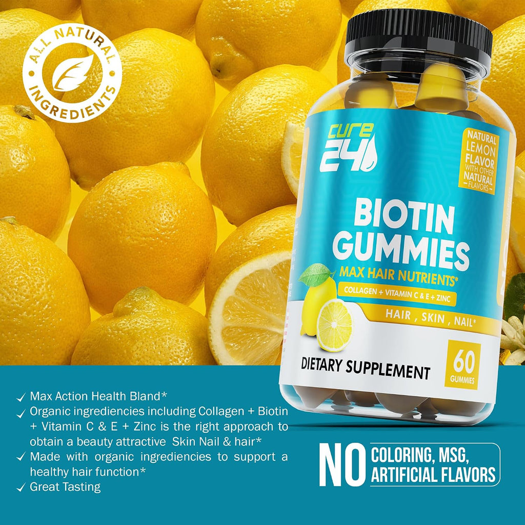 Cure24 - Gominolas de Biotina con Vitamina C, E, Colágeno y Zinc - 60 Gominolas