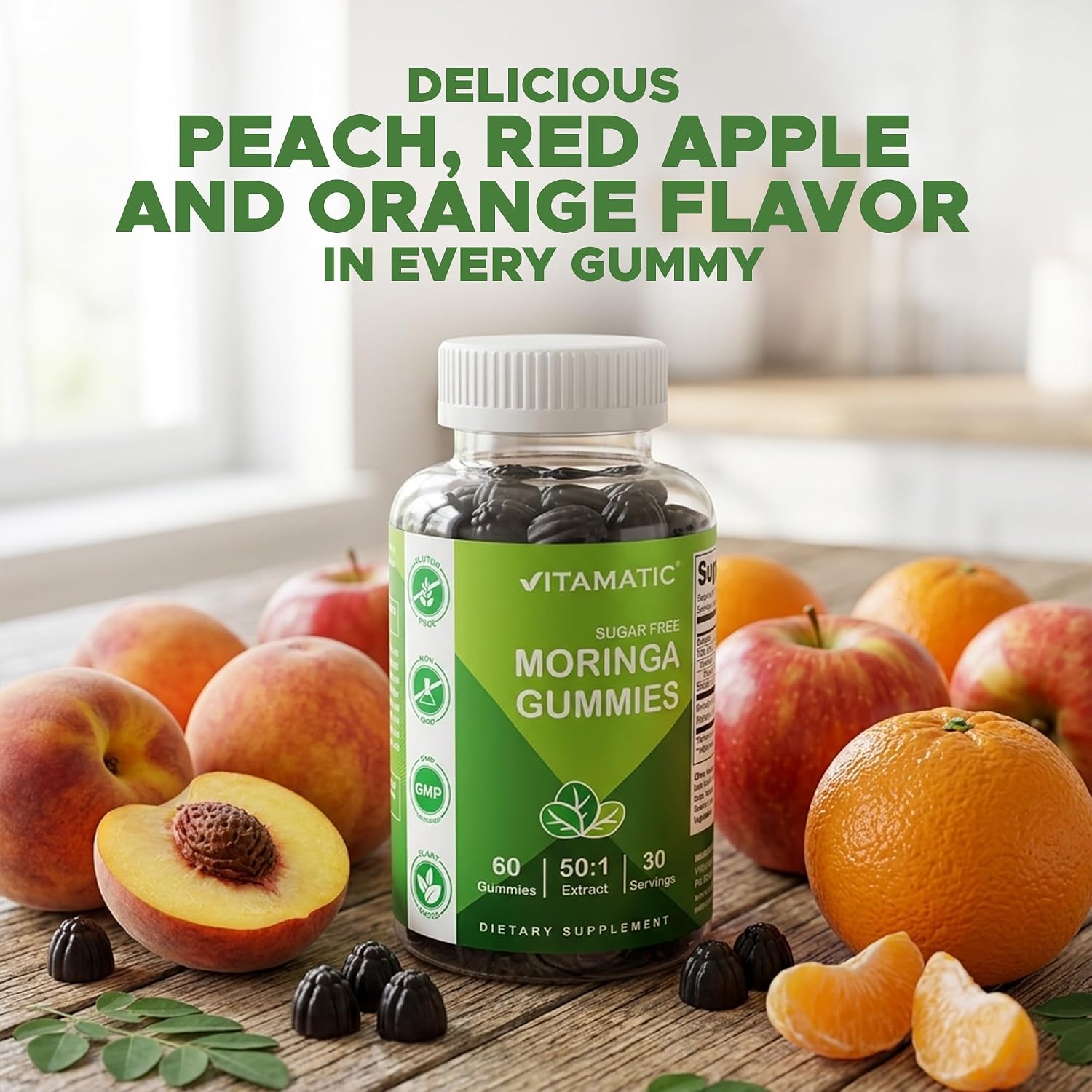 Vitamatic Moringa Gummies - Extracto Botánico Sin Azúcar - 60 Gomitas Veganas