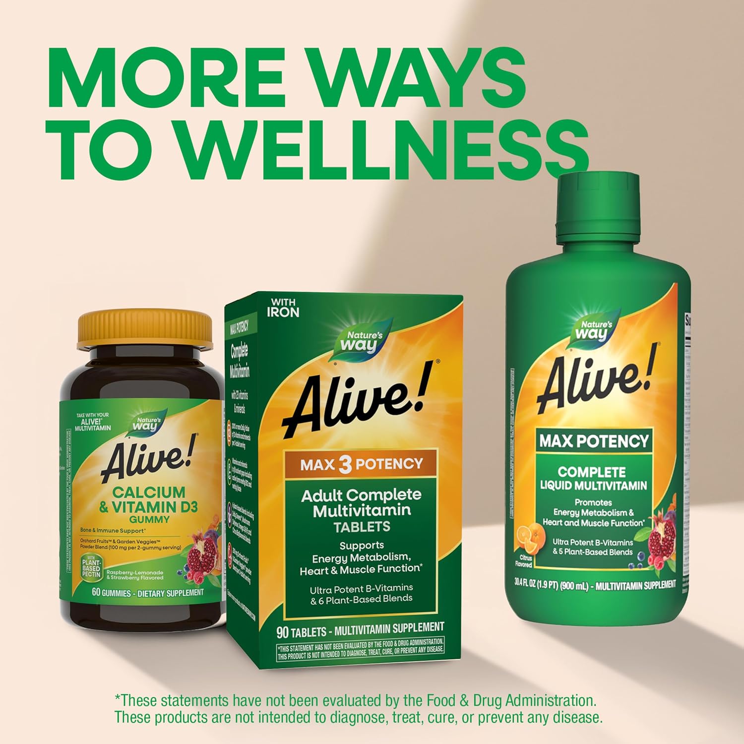Nature's Way Alive! Max3 Daily Potency Multivitamin with Iron - 180 Tablets
