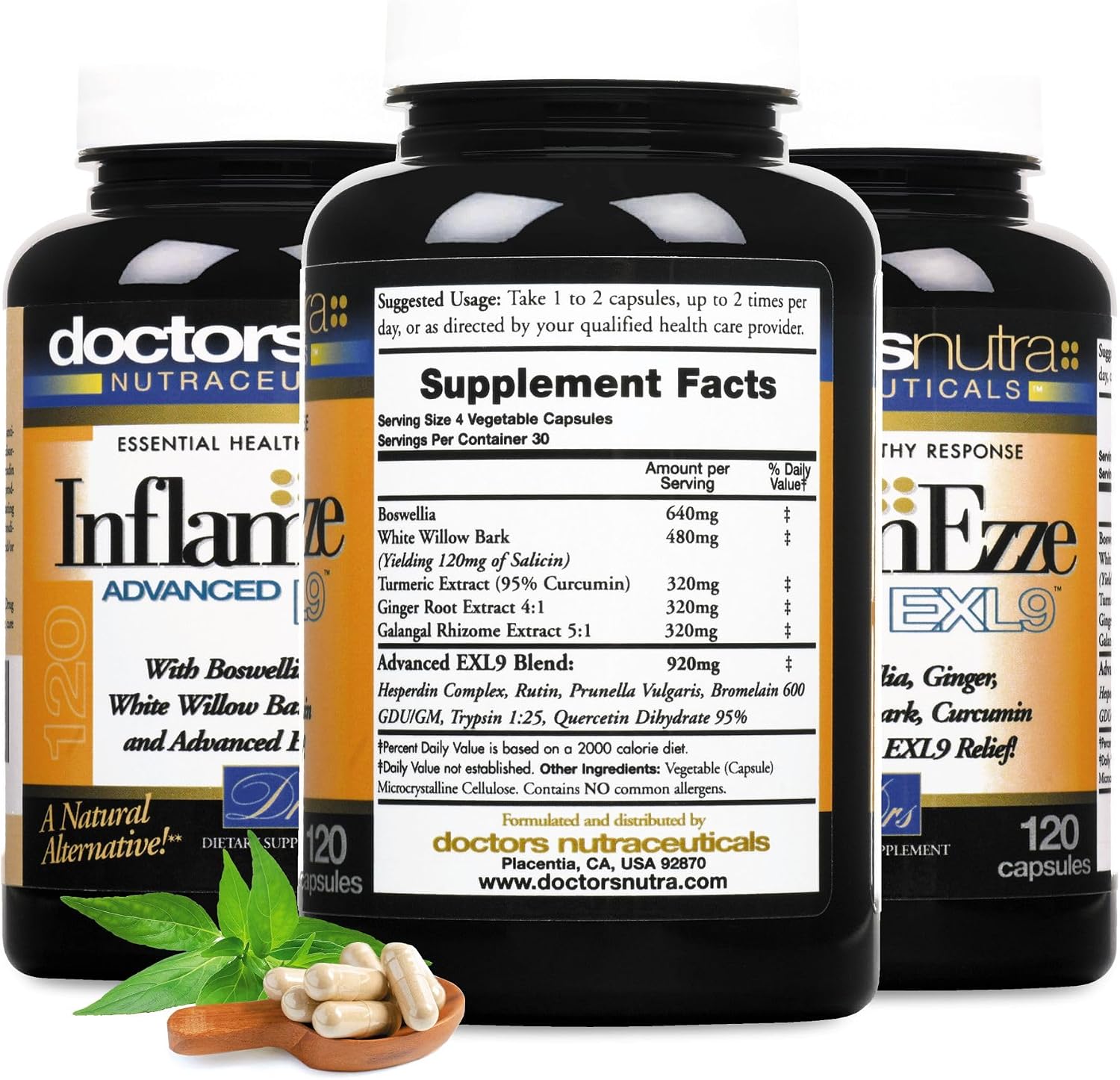 InflamEzze - Suplemento de Cúrcuma, Curcumina y Jengibre - Sin Gluten (120 Cápsulas)