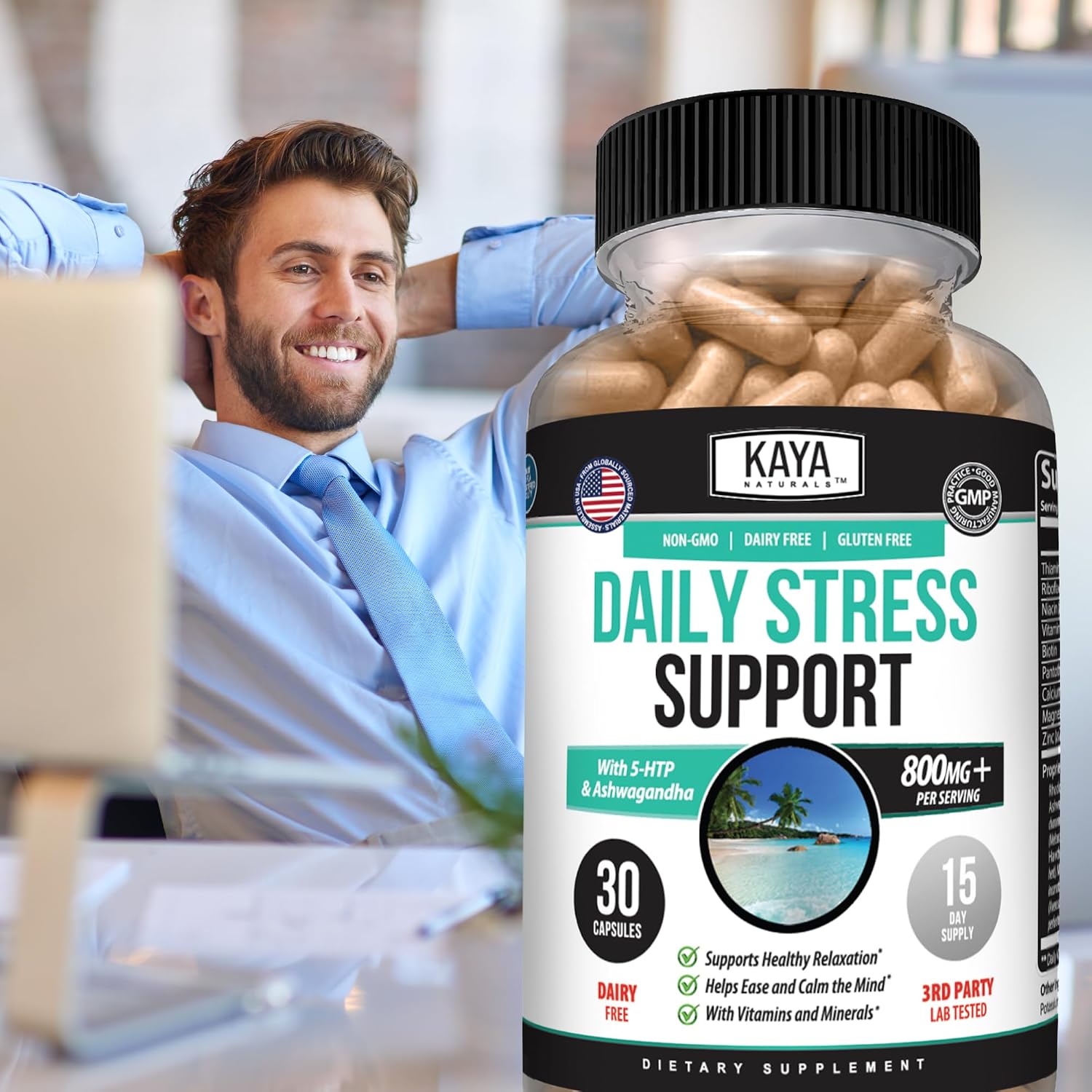 Kaya Naturals - Suplemento Natural para el Estrés y la Calma Mental - 30 Cápsulas