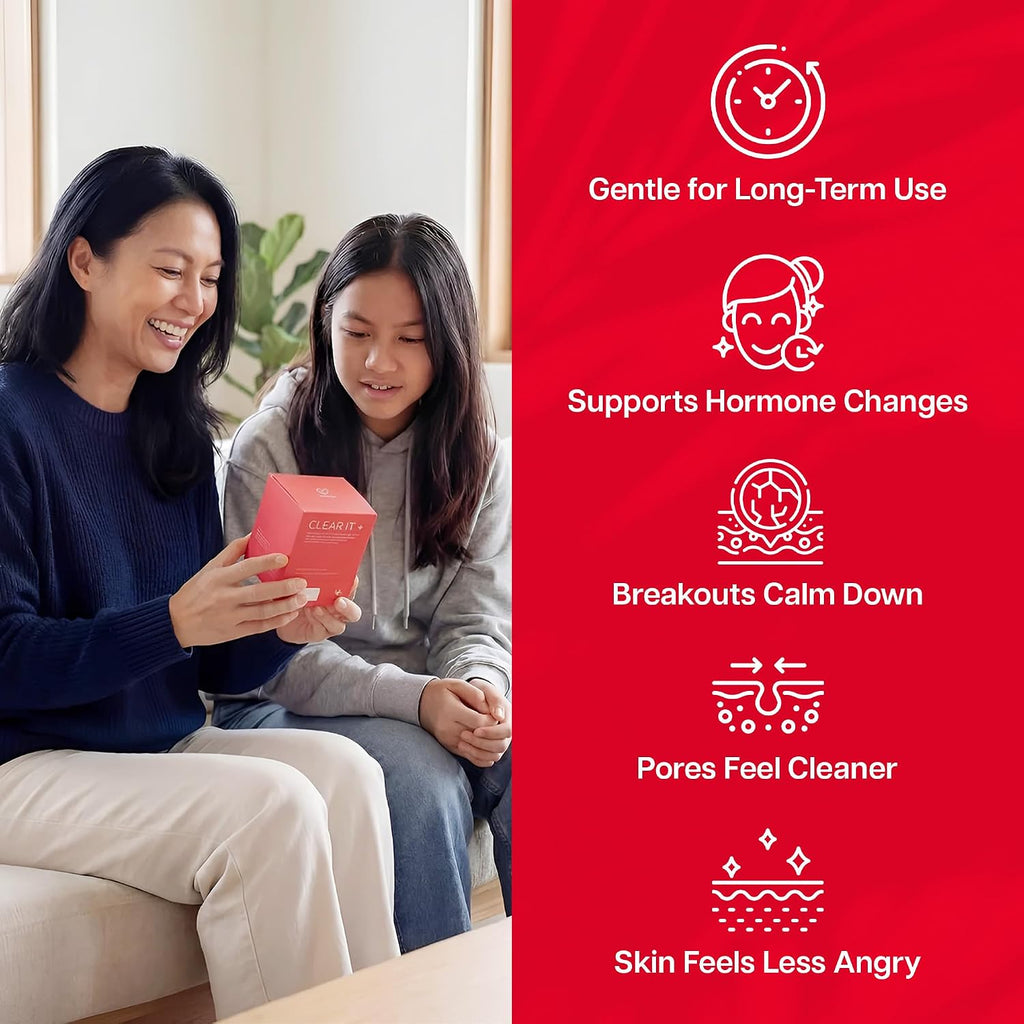 Clear It+ Suplemento para el Acné – Apoyo Hormonal y Quístico con 10 Mil Millones de UFC Probióticos, Zinc, Magnesio y Complejo Vitamínico B – Detox Cutáneo para una Piel Más Clara y Lisa (30 Sobres)