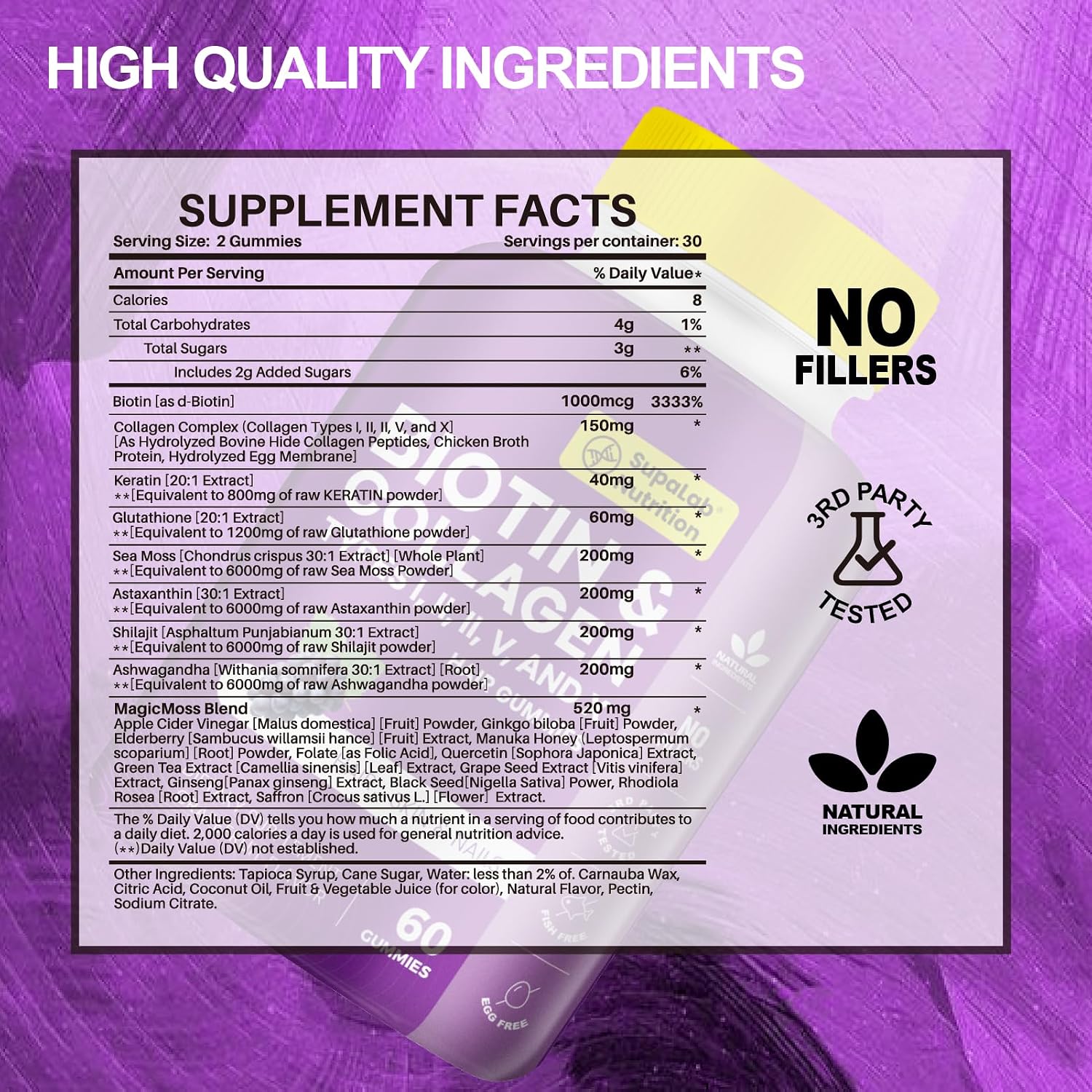 MEGNETA Biotin with Collagen Gummies - Gominolas de Biotina con Colágeno para Piel, Cabello, Uñas, Articulaciones y Huesos, Sabor Pomelo, 180 Gominolas