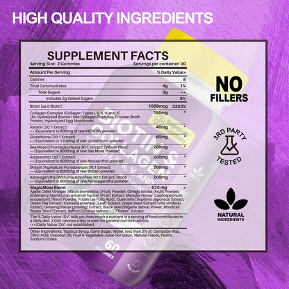 MEGNETA Biotin with Collagen Gummies - Gominolas de Biotina con Colágeno para Piel, Cabello, Uñas, Articulaciones y Huesos, Sabor Pomelo, 180 Gominolas