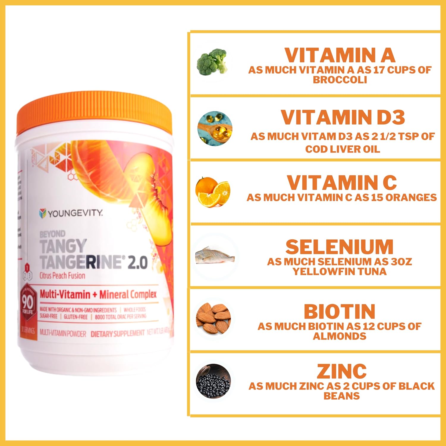 Youngevity Beyond Tangy Tangerine 2.0, Complejo Multivitamínico y Mineral, Sabor Cítrico Melocotón, 2 Botes