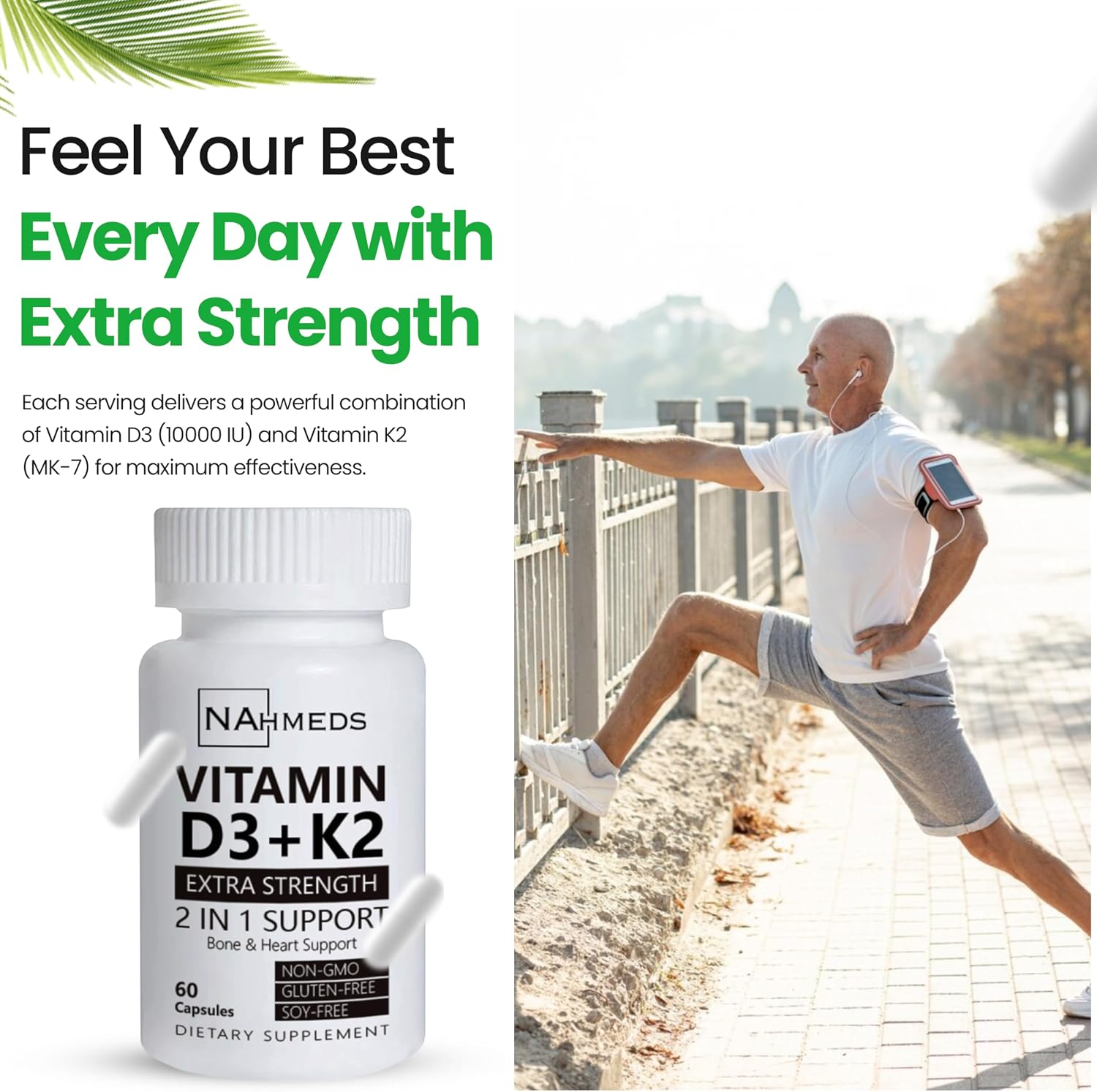NAhmeds Vitamina D3 + K2 Extra Strength – 60 Cápsulas