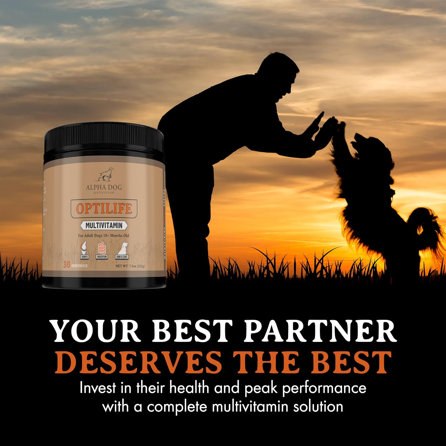 OptiLife Multivitamínico en Polvo para Perros - con Probióticos, Glucosamina, para Apoyo Articular y Digestivo (60 dosis)