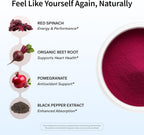 Snap Supplements Remolacha Orgánica en Polvo - Potenciador de Óxido Nítrico con Granada y Espinaca Roja - Sin Cafeína - 30 Servicios