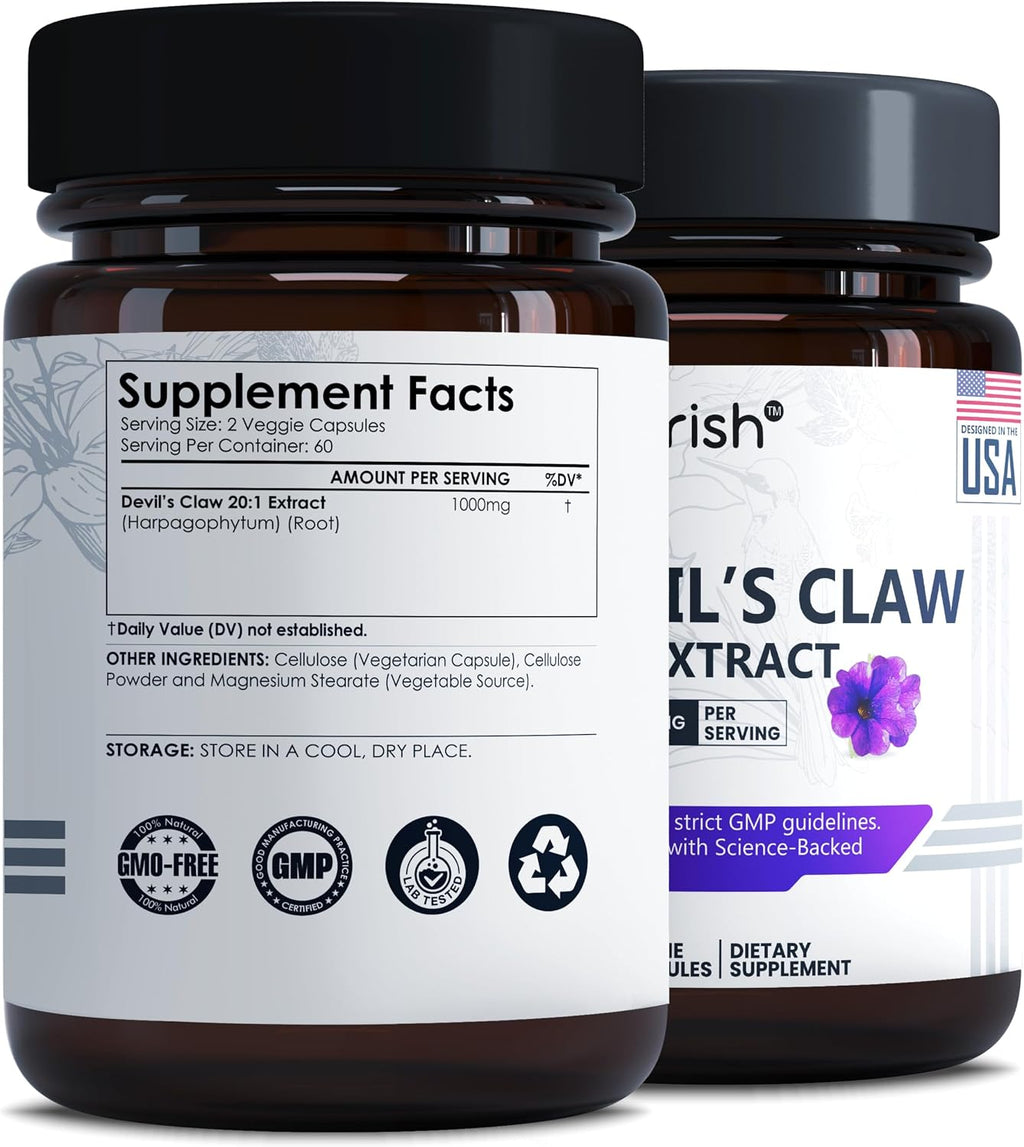 Garra del Diablo Cápsulas 1000mg Extracto 20:1 - 120 Cápsulas - Suplemento Herbal Vegano No GMO