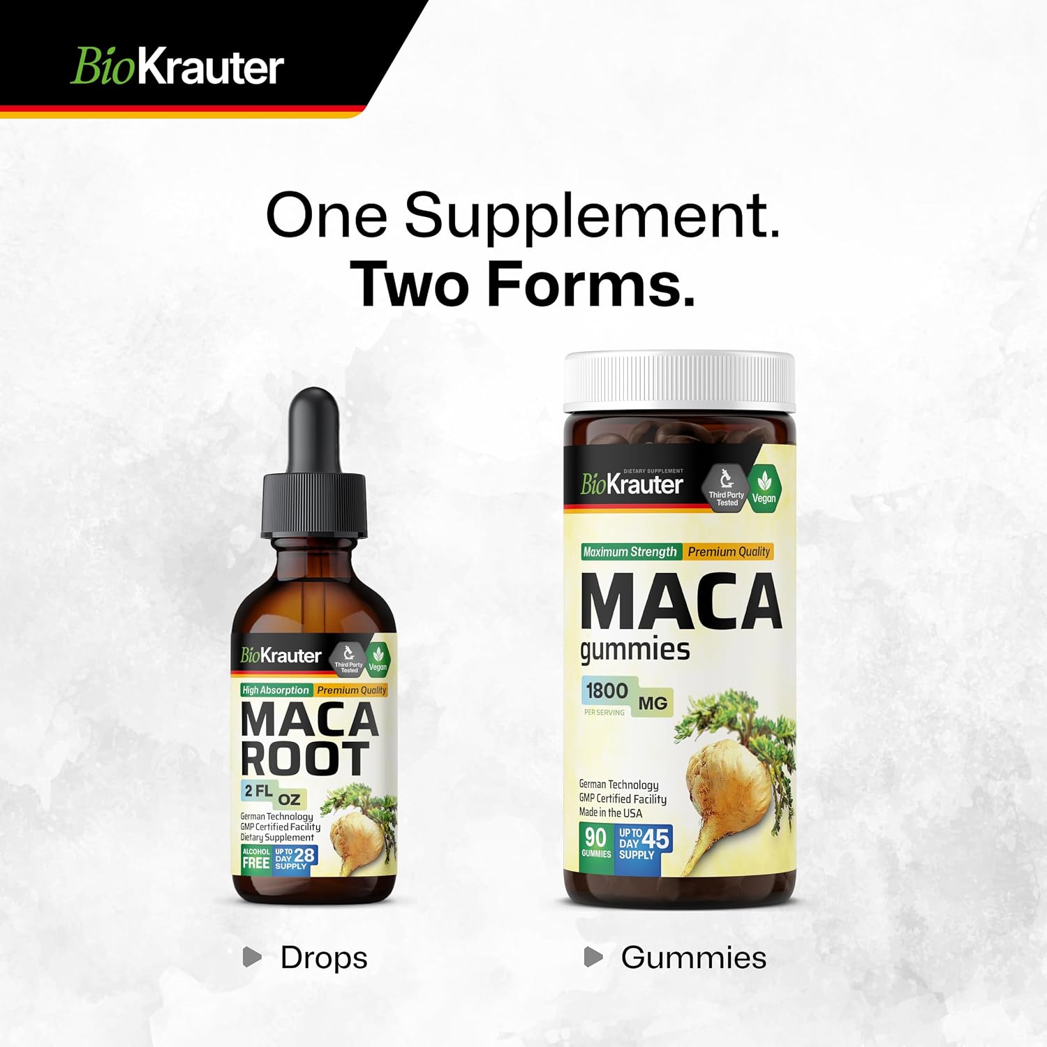 BIO KRAUTER® Maca Root for Women and Men - Vegan Maca Root Liquid Drops 680 mg for Drive & Active Lifestyle Support - 2 Fl.Oz., 28-Day Supply, Non-GMO, Alcohol & Sugar Free Herbal Supplements