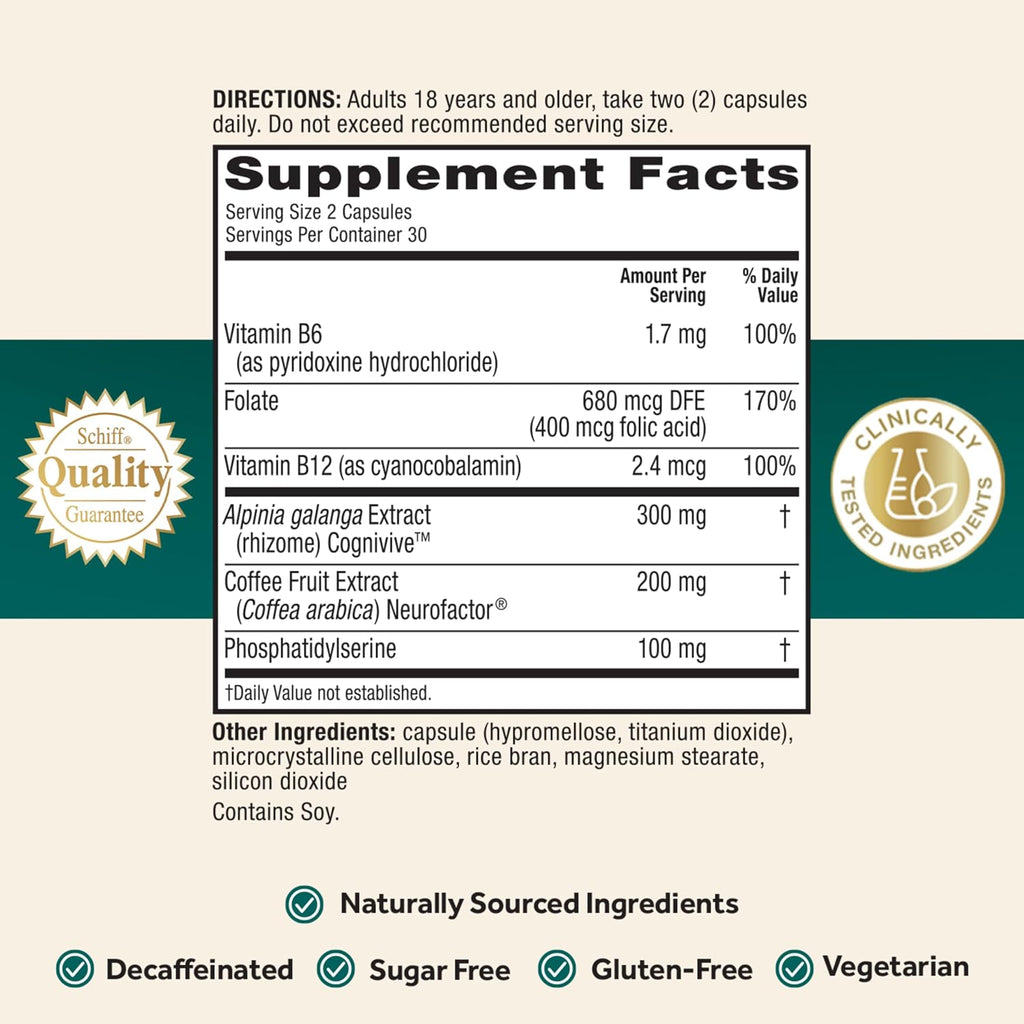 Neuriva Ultra - Complemento para la Memoria y Concentración con Fosfatidilserina, Cognivive, Neurofactor, Ácido Fólico, Vitamina B12 y B6, 60 Cápsulas
