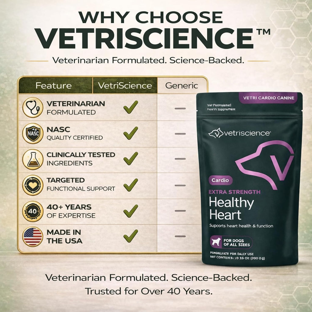 VetriScience Extra Strength Healthy Heart Chews - Suplemento Cardíaco para Perros con Taurina, Carnitina, CoQ10 y Espino, Sabor a Pollo, 60 unidades