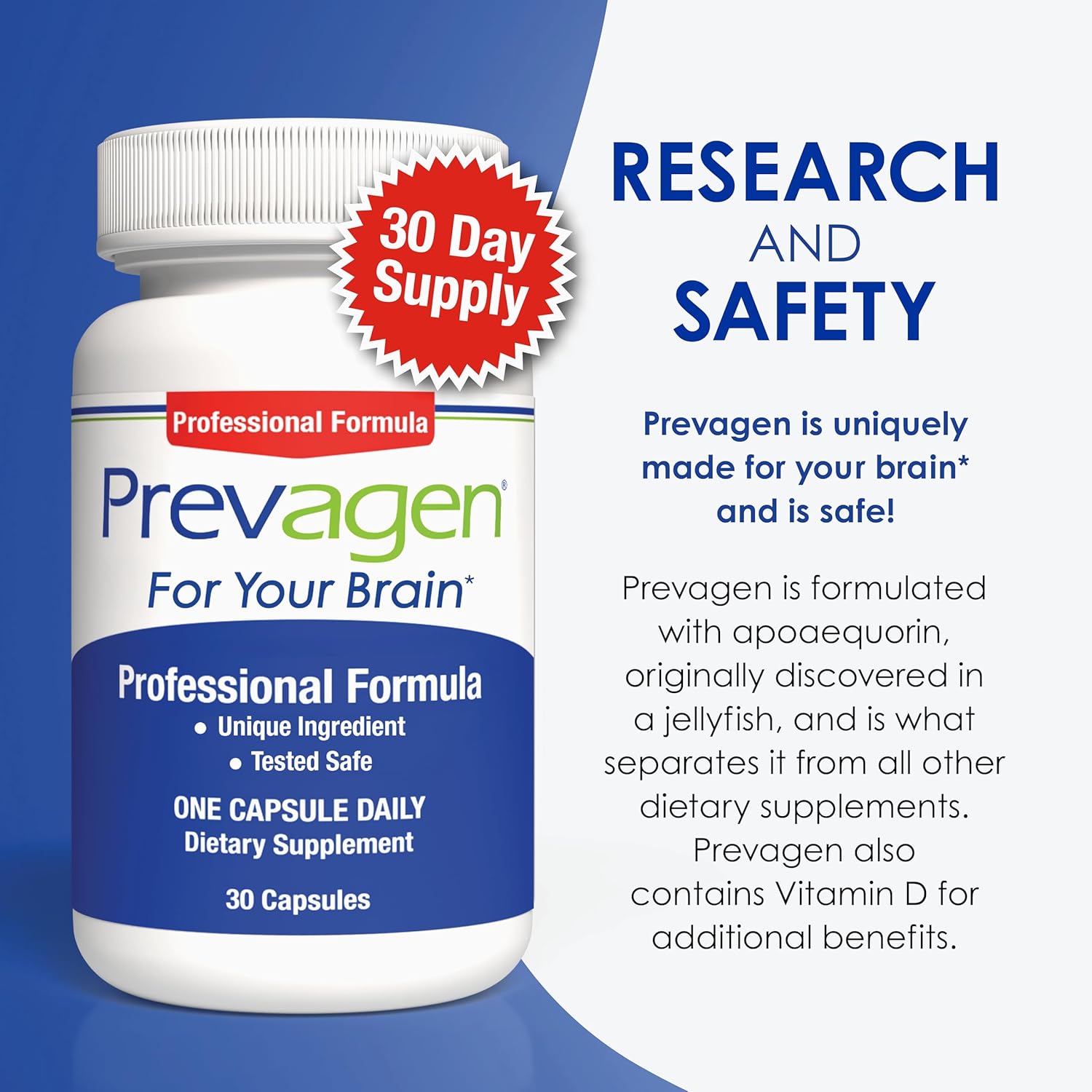 Prevagen Professional Formula - 30 Cápsulas (1 Mes de Suministro) con 40mg de Apoaequorina y Vitamina D3
