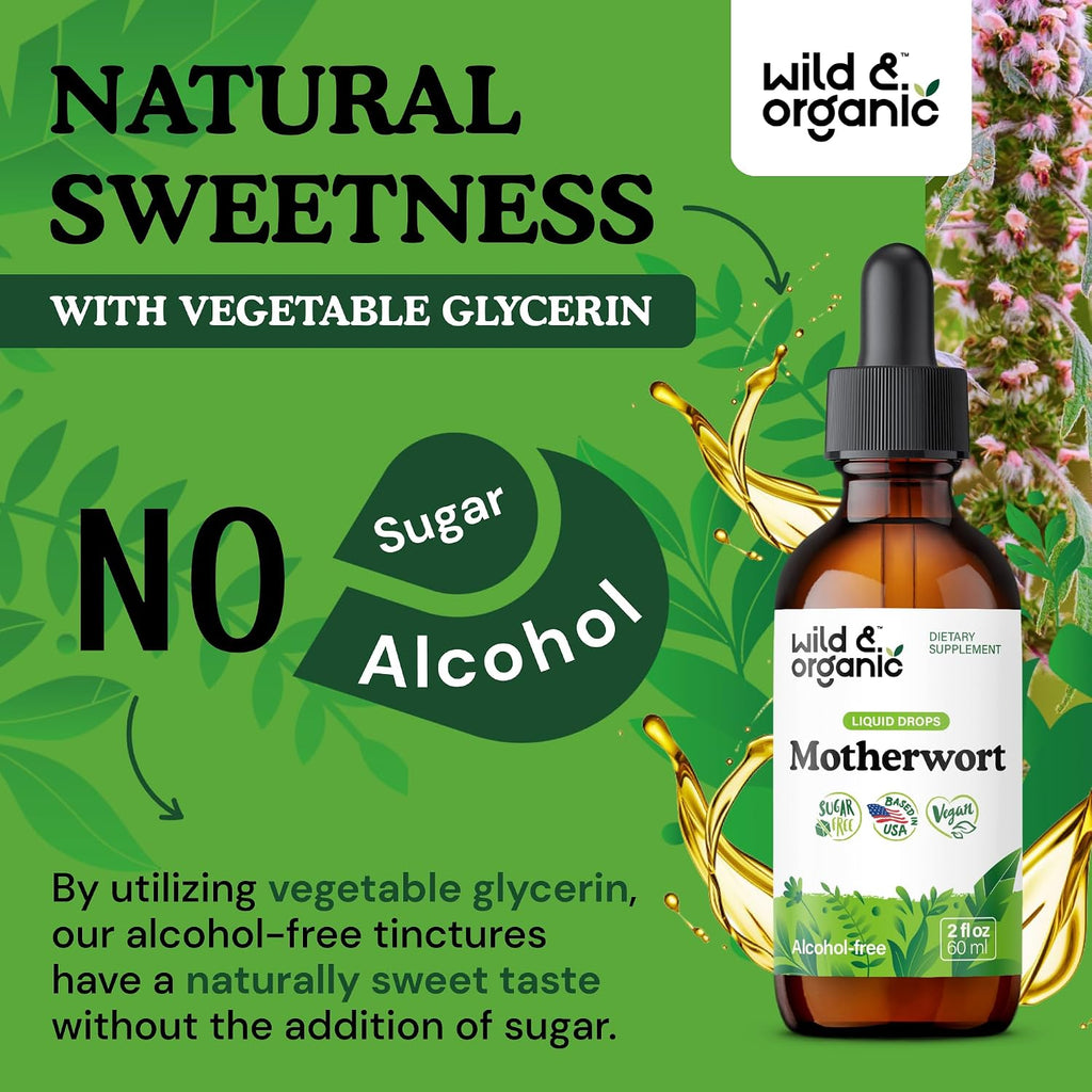 Wild & Organic Tintura de Agripalma - Apoyo Femenino, Calma y Buen Humor - Gotas de Extracto de Agripalma - Suplemento Vegano, Sin Azúcar ni Alcohol - 60 ml