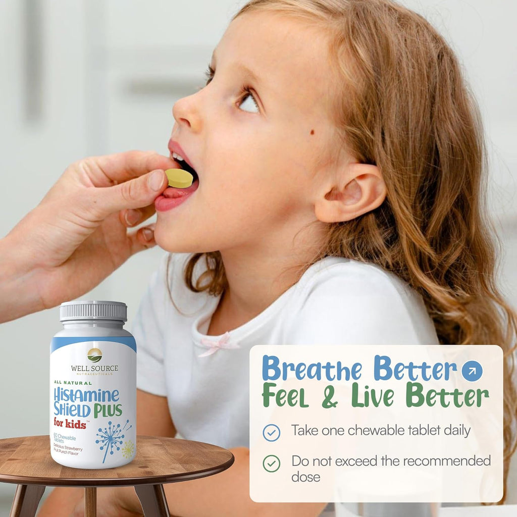 Histamine Shield Plus Antihistamínico Natural para Niños, 60 Comprimidos Masticables Sabor Fresa