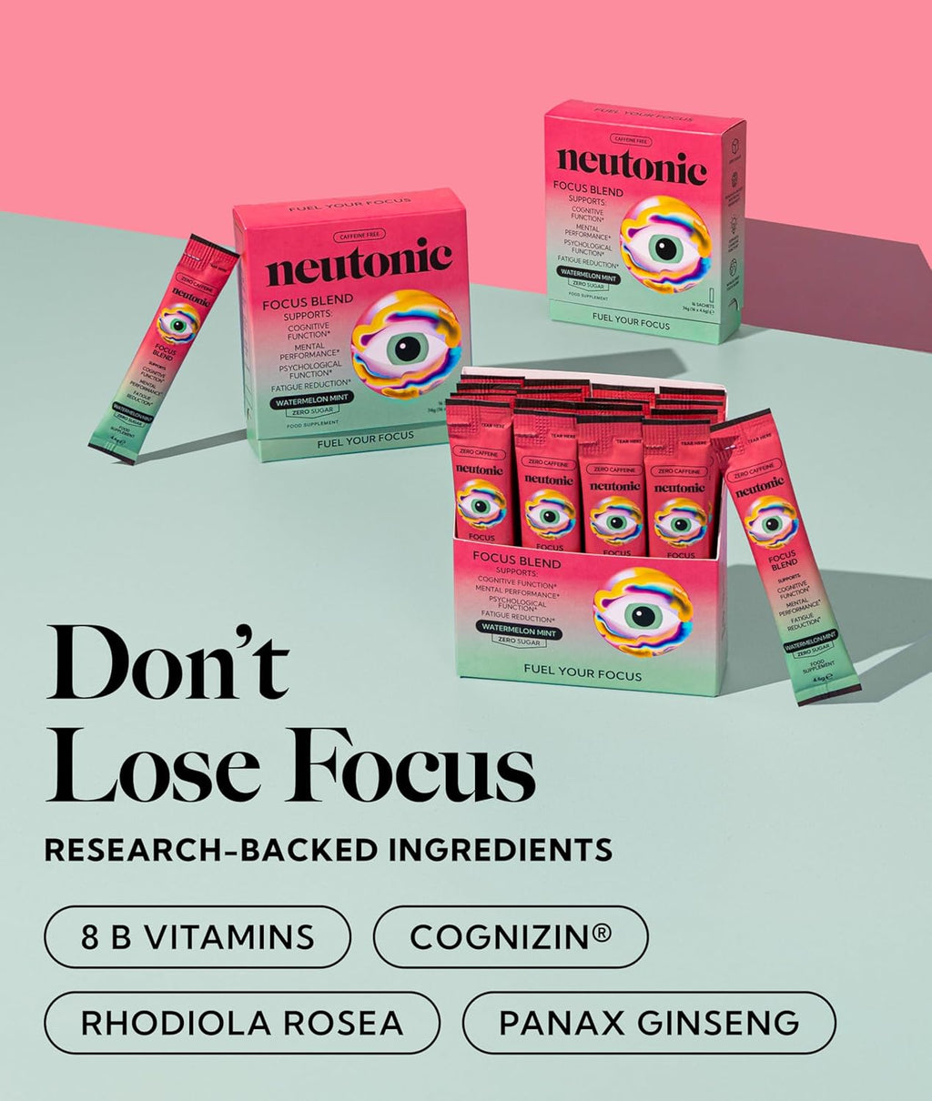 Neutonic Nootropic Focus Blend Powder - Sabor Menta Sandía, 16 sticks - Sin cafeína, Sin azúcar
