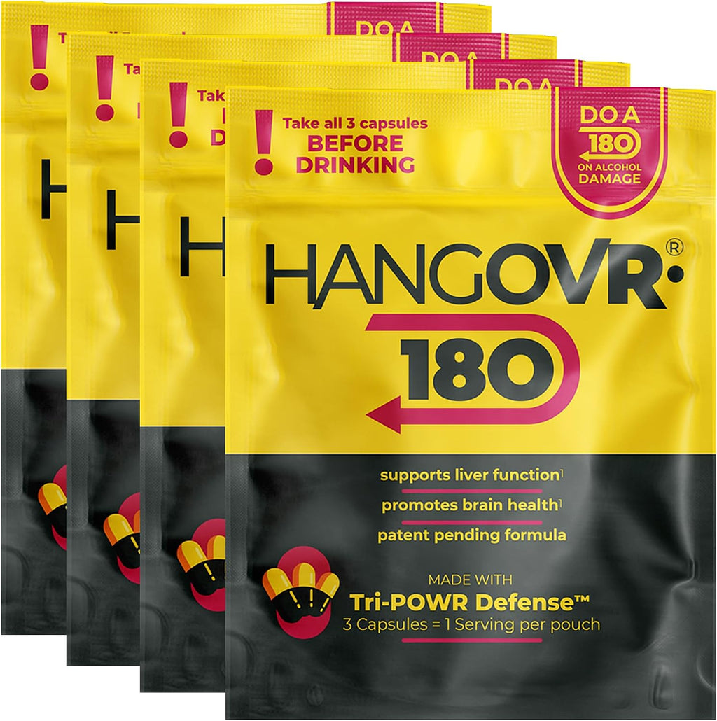 Hangovr180 Tri-Power - Complemento Antes de Beber con DHM 1500mg, 4 Paquetes (12 Cápsulas)