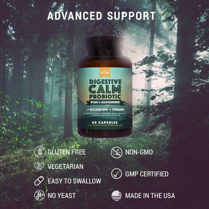 Natural Rhythm Digestive Calm Probiotic + L-Glutamine – 25B CFU, 13 Cepas, Suplemento Digestivo e Inmunitario, 60 Cápsulas – Image 3
