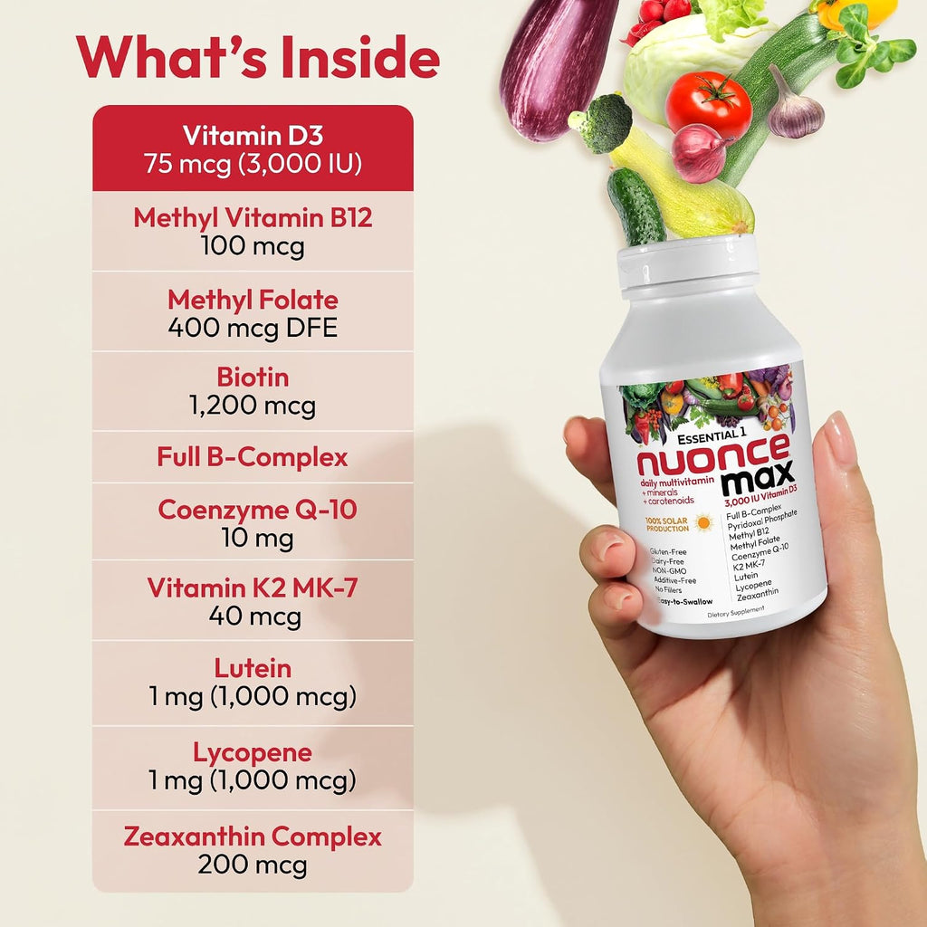 ANDREW LESSMAN Essential-1 nuonce max Multivitamínico con 3000 UI Vitamina D3, 100 mcg Metil B12, CoQ10, Luteína, 60 Cápsulas