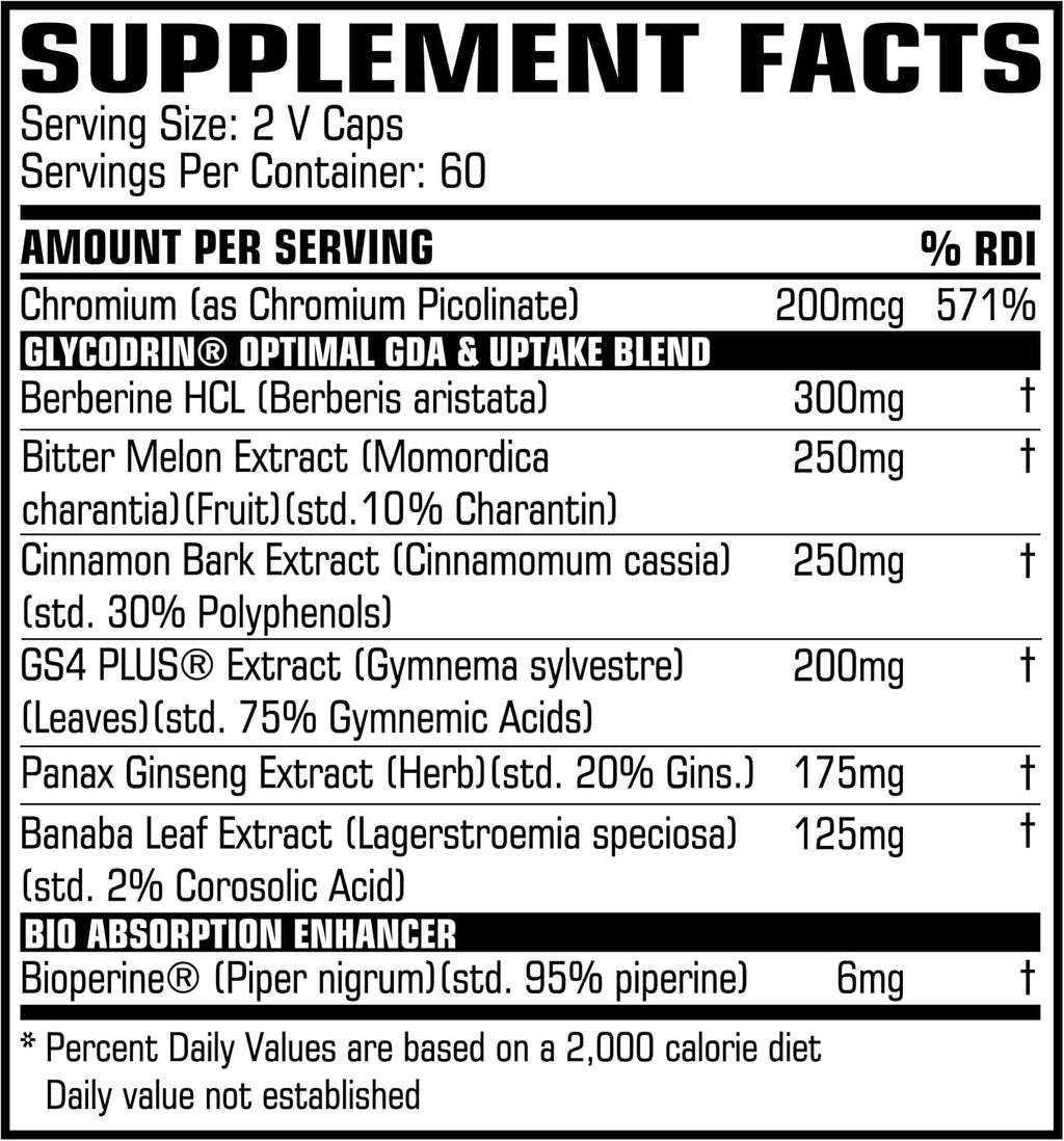 GLYCODRIN - GDA con Berberina, Canela, Banaba y GS4 Plus - 120 Cápsulas Veganas