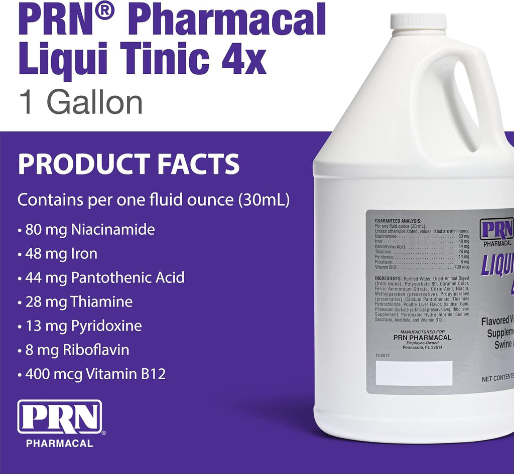 PRN Pharmacal Liqui-Tinic 4X - Iron and Vitamin B Supplement for Cattle and Horses - Liver Flavor - 1 Gallon (3.78 L)