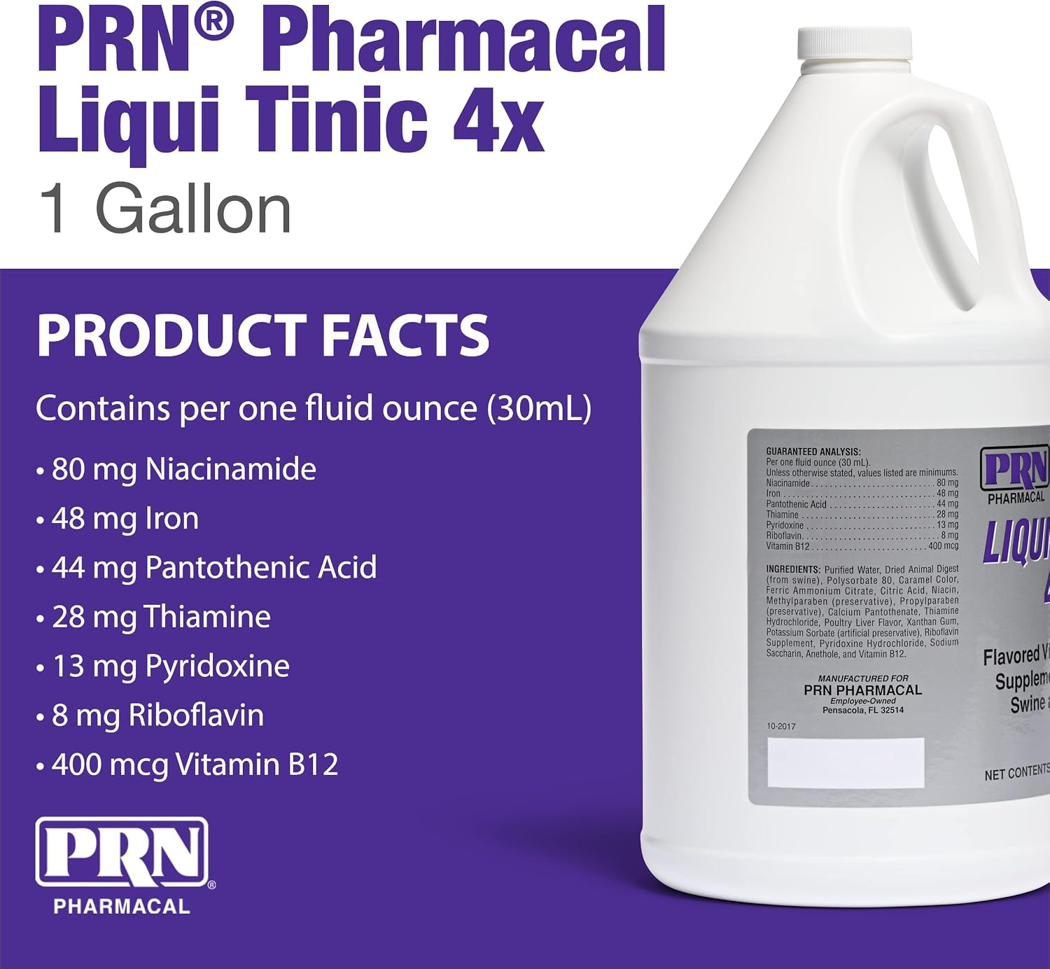 PRN Pharmacal Liqui-Tinic 4X - Iron and Vitamin B Supplement for Cattle and Horses - Liver Flavor - 1 Gallon (3.78 L)
