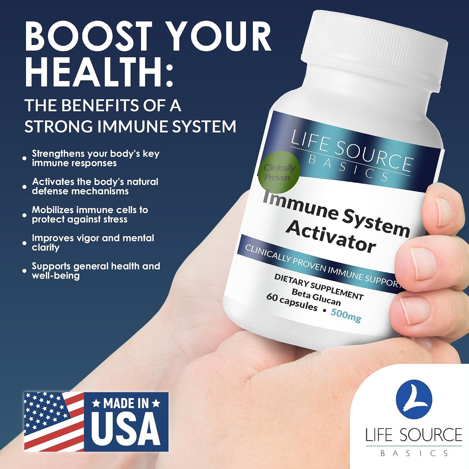 Life Source Basics Activador del Sistema Inmunitario – Beta 1,3/1,6 Glucano 500 mg – 60 Cápsulas