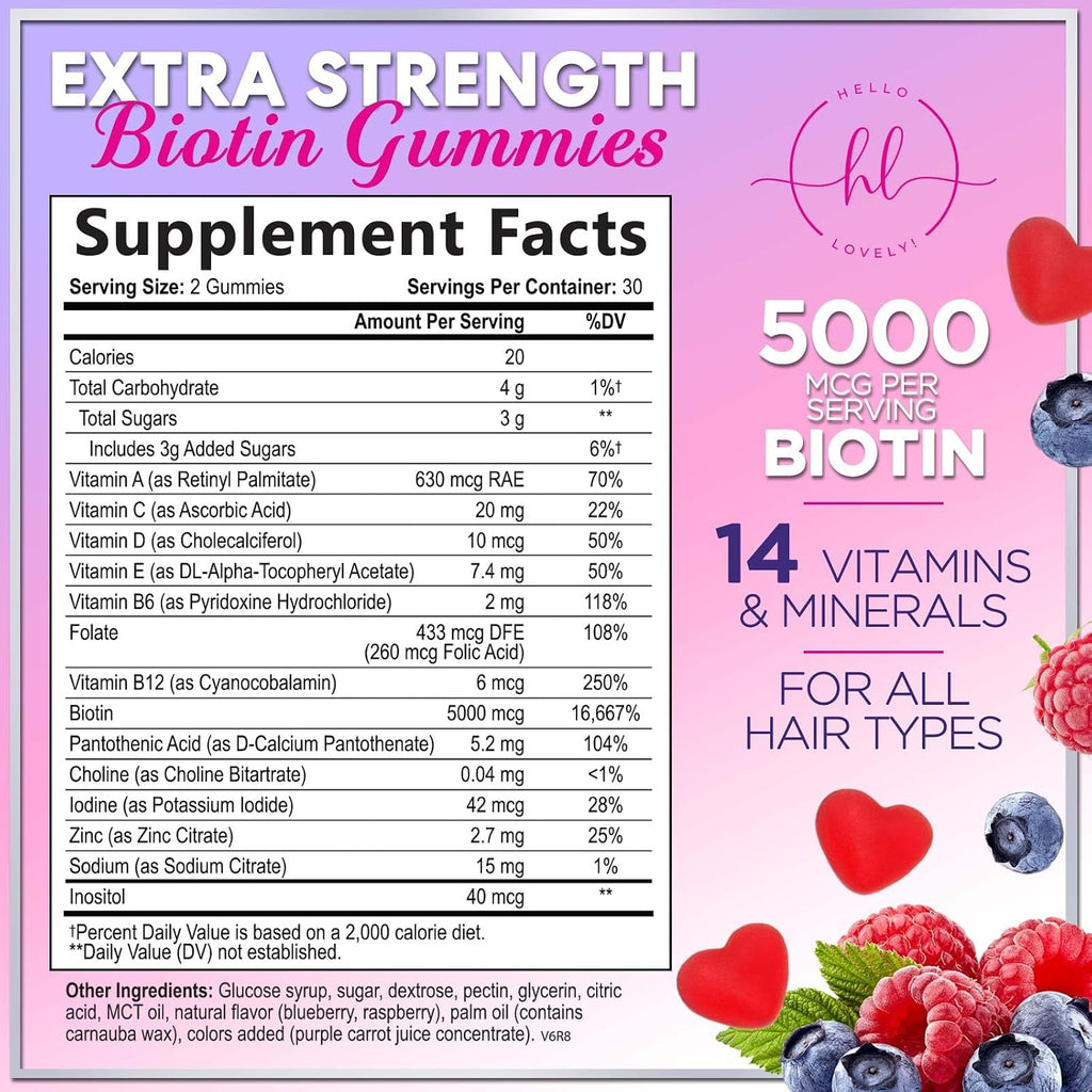 Gominolas de Biotina 5000 mcg con Vitaminas E y C – 60 Gominolas