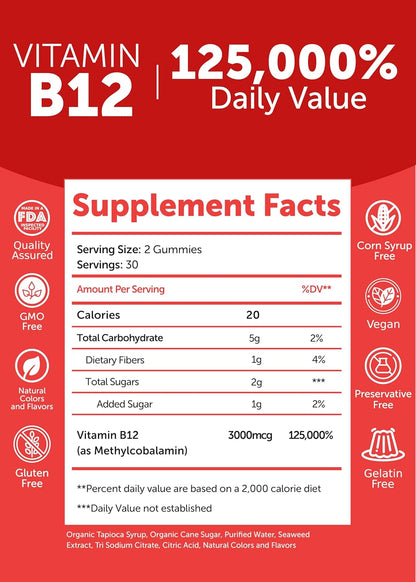 Lunakai Gominolas de Vitamina B12 3000mcg - – El funcionamiento normal del sistema nervioso. – Image 5