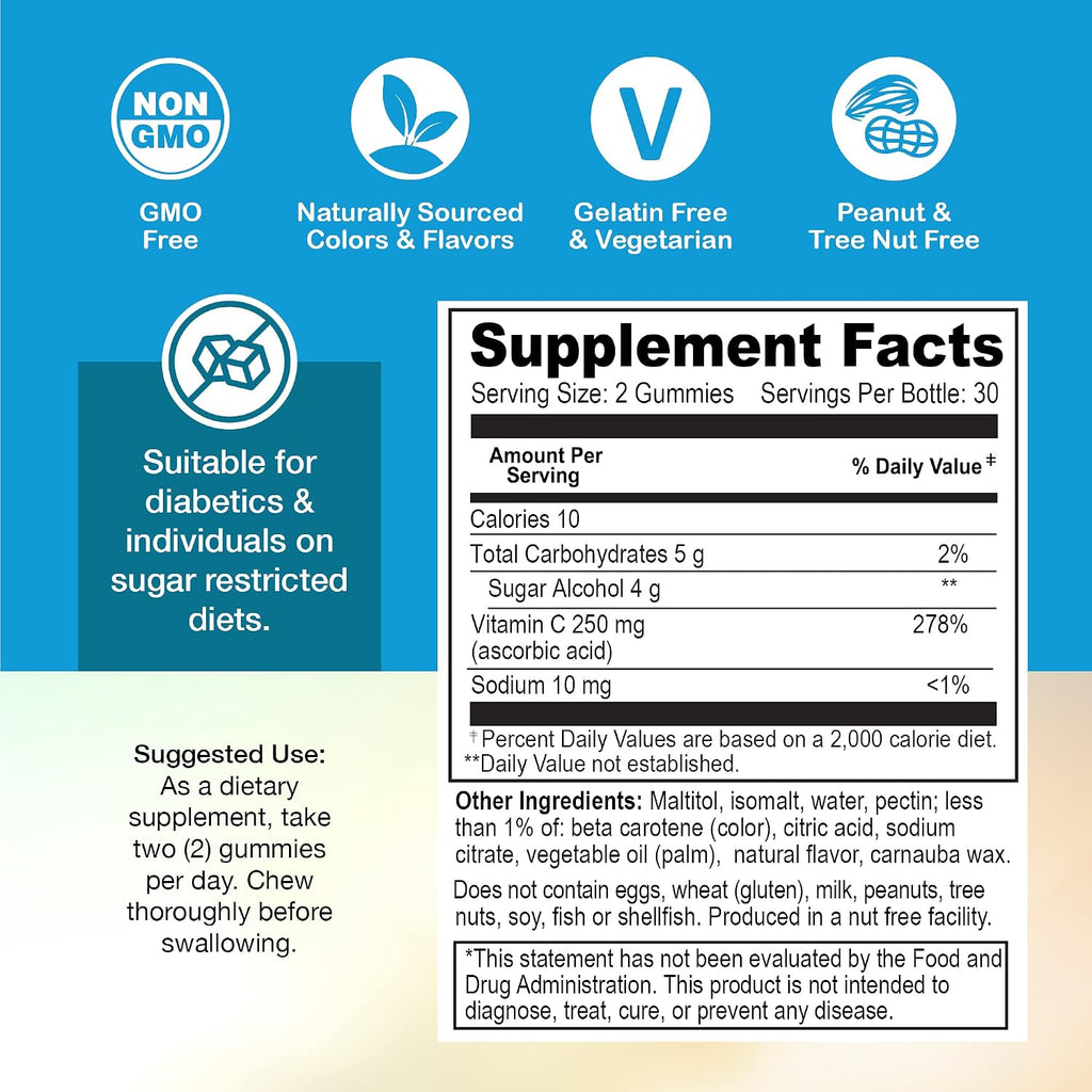 Yum-Vs Gomitas de Vitamina C Sin Azúcar - 250 mg - 60 unidades