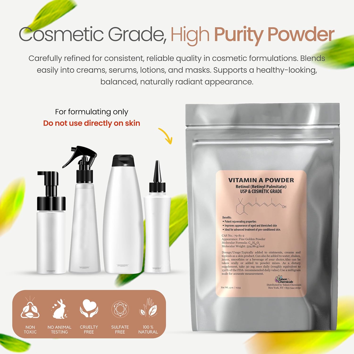 Polvo de Vitamina A (Retinil Palmitato) - 113 g - Grado Cosmético