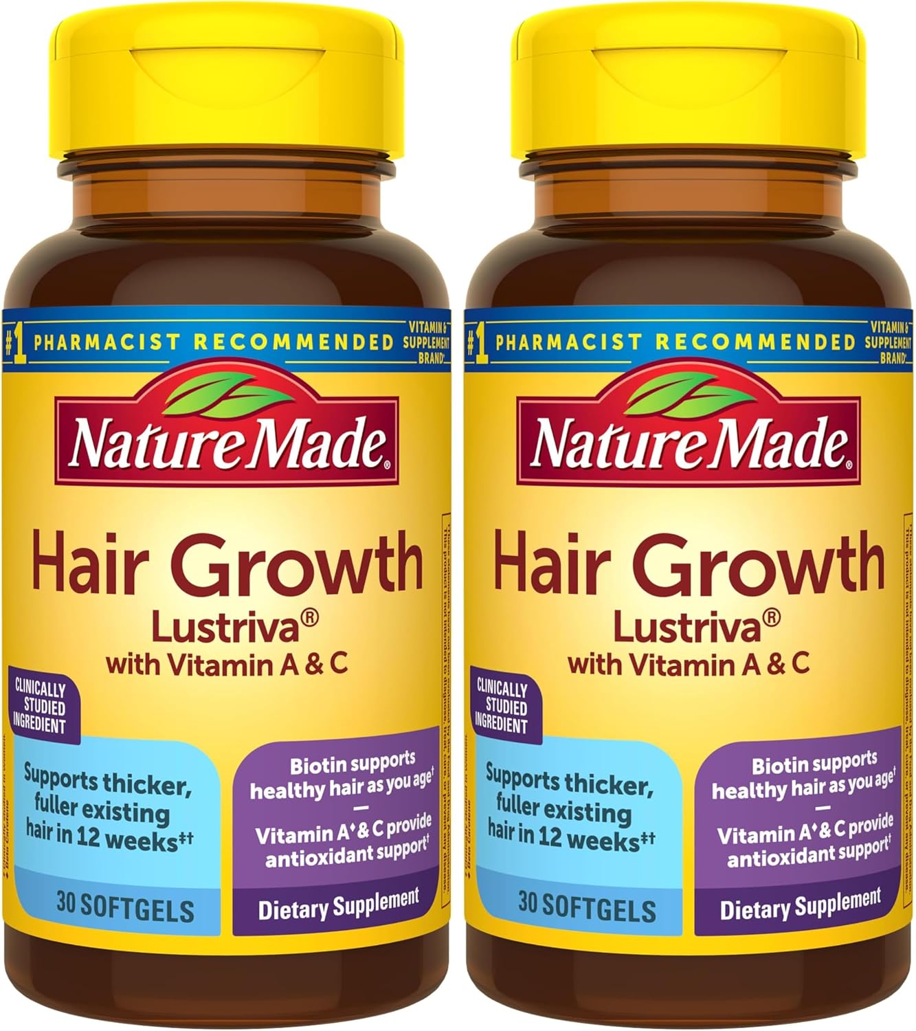 Nature Made Cápsulas Blandas para el Crecimiento del Cabello con Lustriva + Biotina, Vitamina C y A