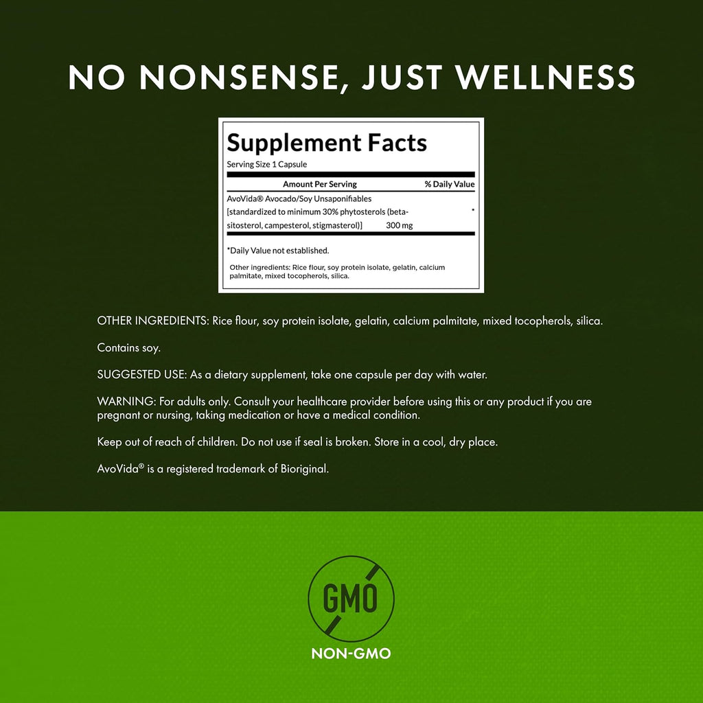 Swanson AvoVida - Insaponificables de Aguacate y Soja para la Salud Articular (60 Cápsulas, 300 mg)