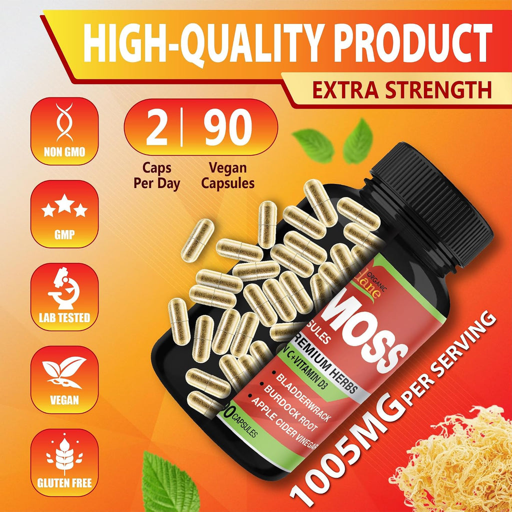 Organic Cadane Irish Sea Moss Extract Cápsulas - 90 cápsulas
