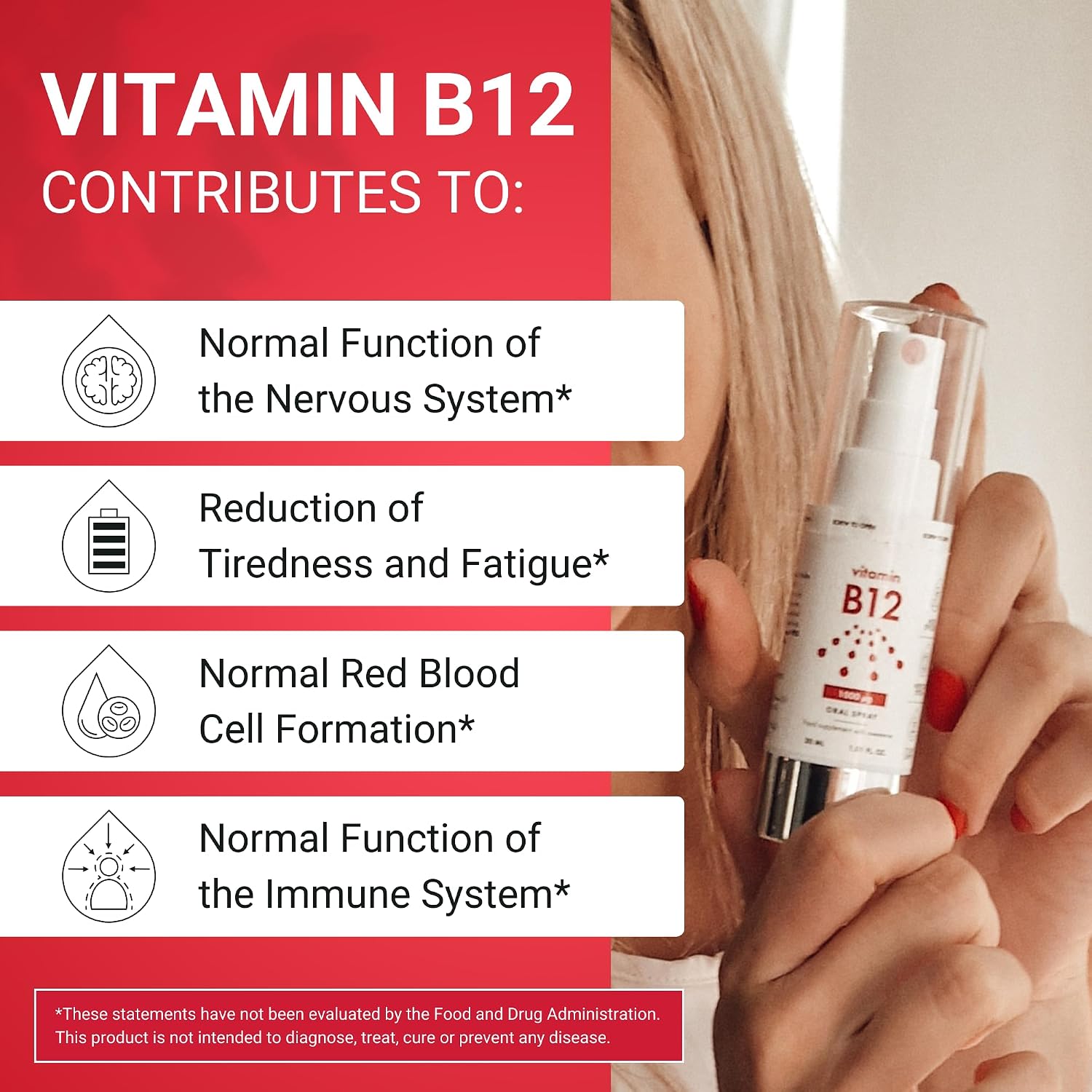 NorVita Vitamina B12 Spray 500 mcg (150 dosis) - Complejo MHA (Metilcobalamina, Hidroxicobalamina, Adenosilcobalamina) - Vegano, No-GMO