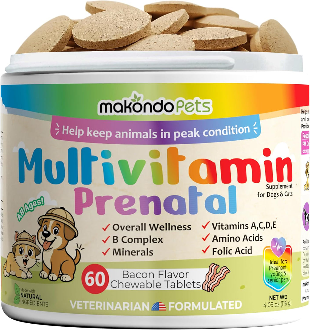 Makondo Pets Vitaminas Prenatales para Perros y Gatos - Suplemento con Ácido Fólico, Calcio y Hierro