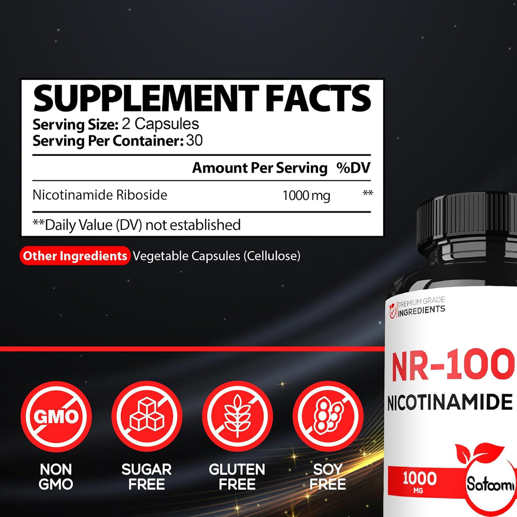 Satoomi NAD Nicotinamida Ribósido - Suplemento NR 1000mg - 60 Cápsulas (30 Días)