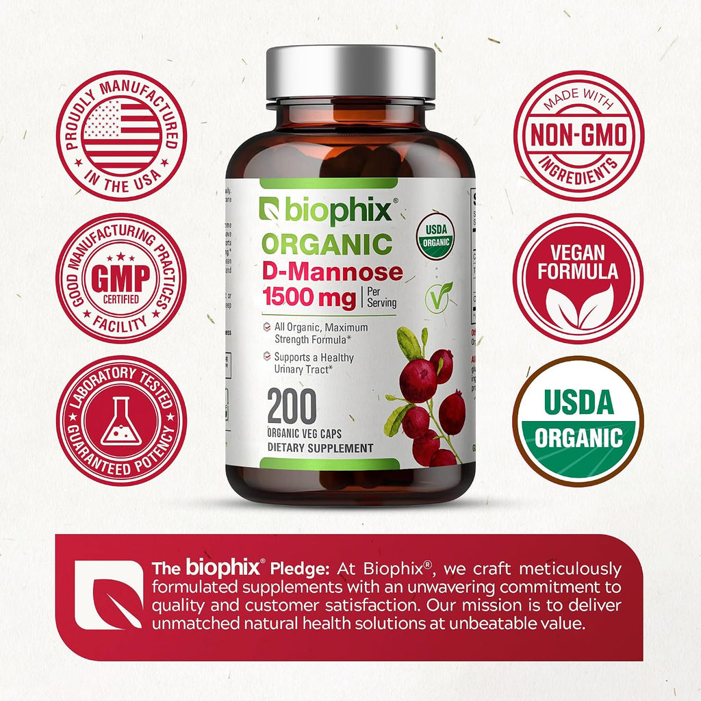biophix D-Mannose Orgánico 1500 mg, 200 Cápsulas Vegetales