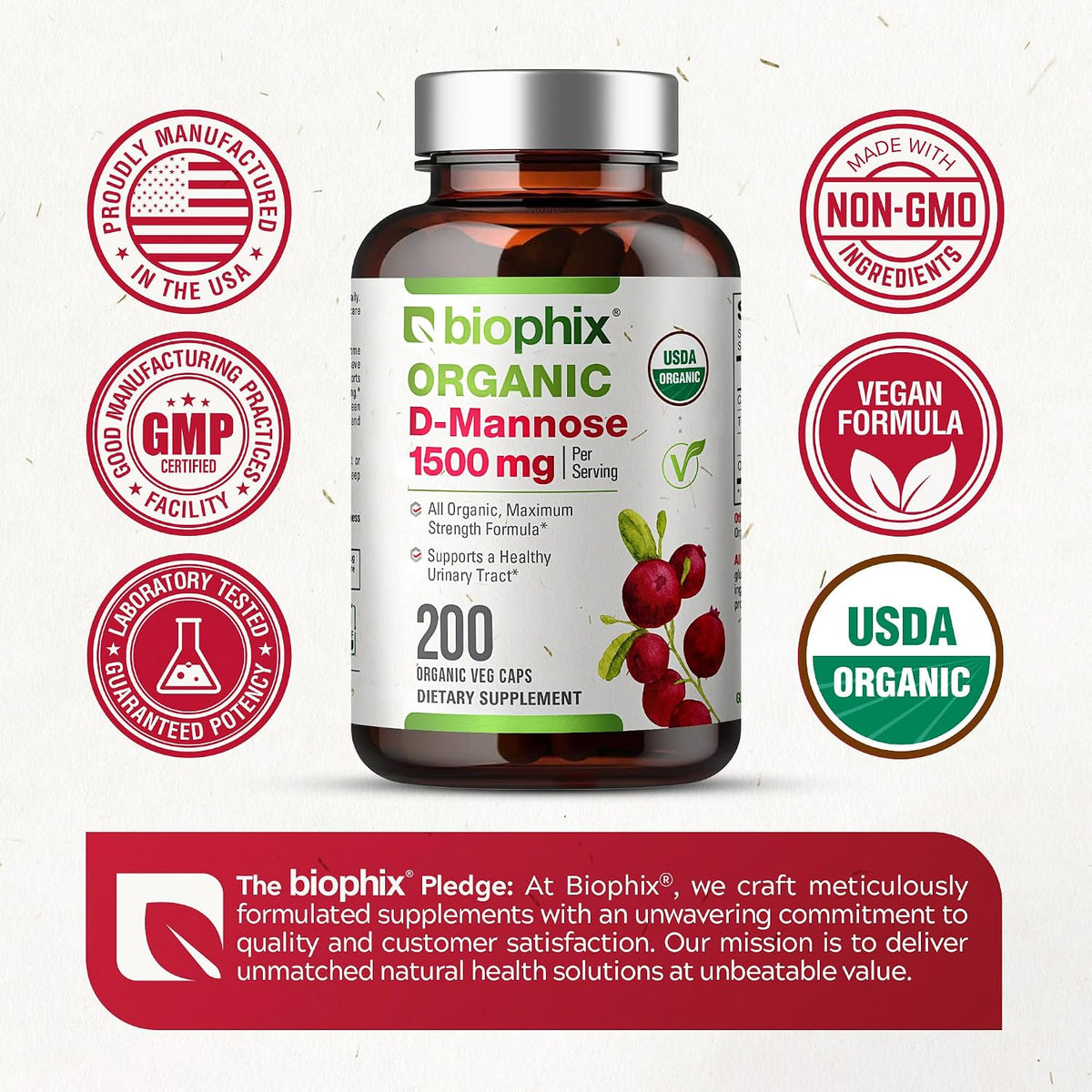 biophix D-Mannose Orgánico 1500 mg, 200 – Sin OMG: No contiene organismos genéticamente modificados. – Image 7